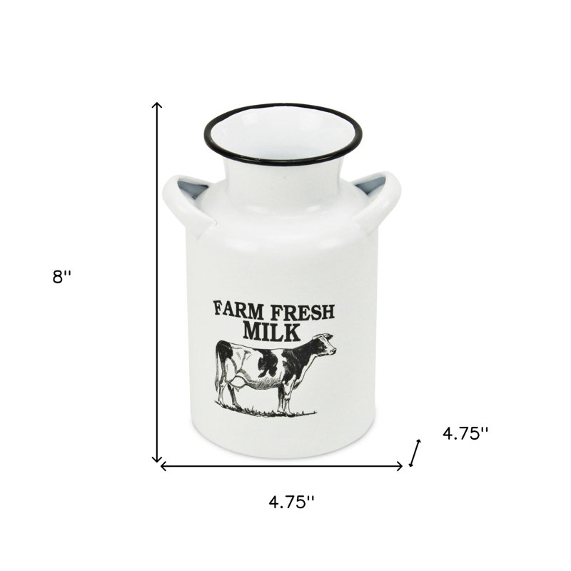 8" Black And White Metal Jug Vase