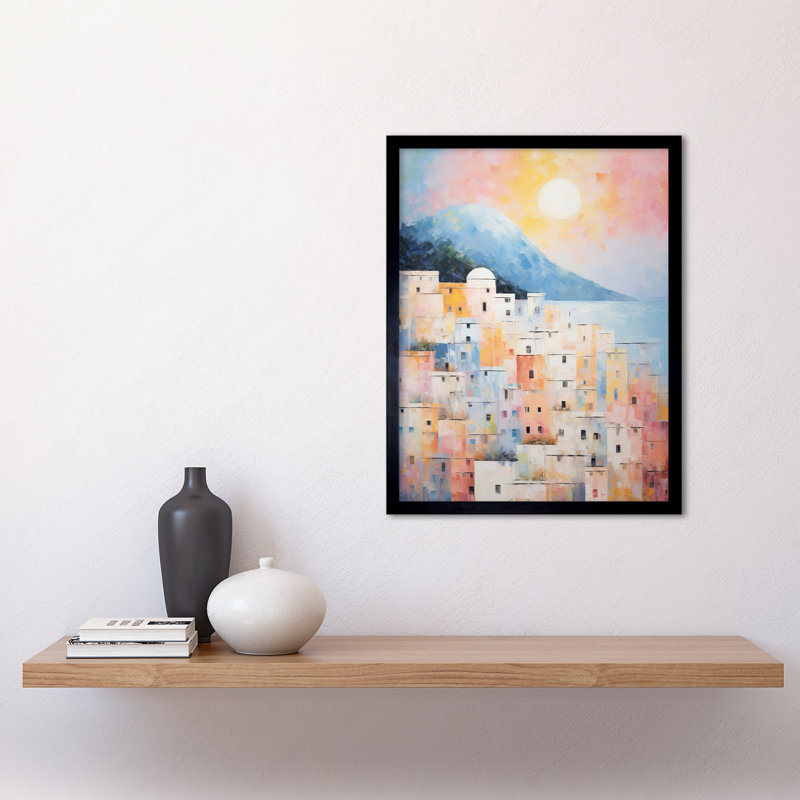 Santorini Whitewashed Buildings Pastel Colour Sunrise - Single Picture Frame Print