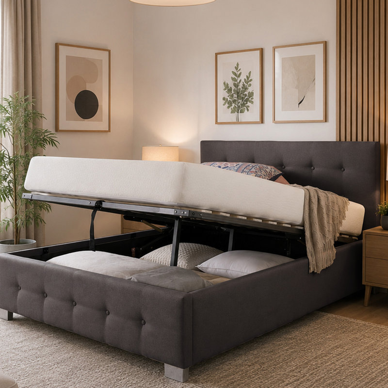 Caddo Fabric Upholstered Ottoman Bed Frame, Single (3'), Black