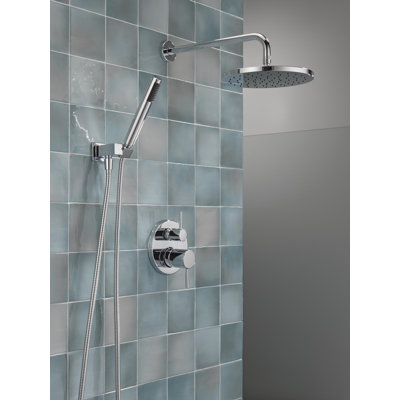 Delta Modern 14 Series Round Rain Shower System Faucet Set, Rainfall Chrome Shower Head and Handle Set, Valve Trim Kit, 10 Inch, Chrome