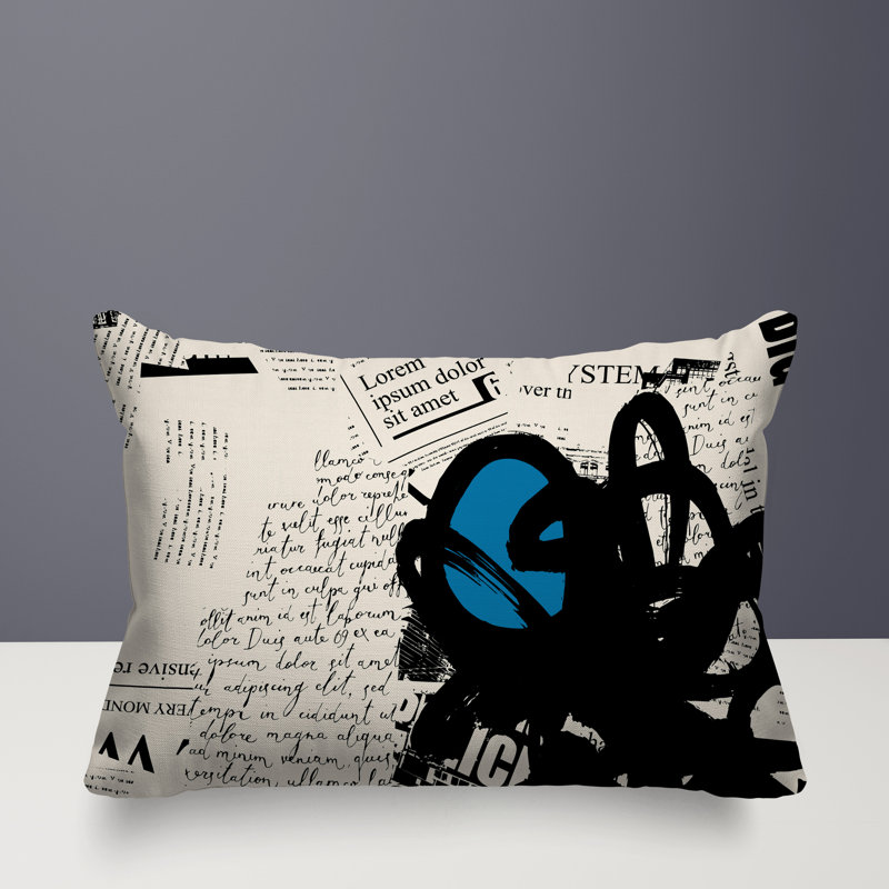 Oreiller rectangulaire réversible intérieur / extérieur Cena, H 14 po x l 20 po, Turquoise / noir / blanc cassé