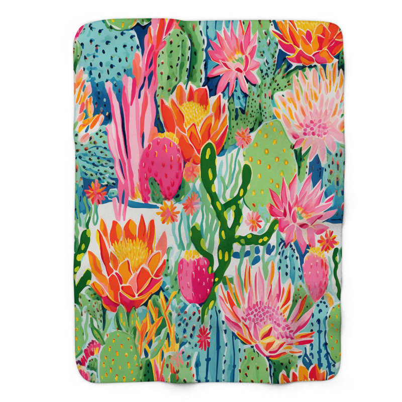 Preppy Cactus Decor - Couverture sherpa de qualité supérieure 1 pièce, L 60 po x l 50 po