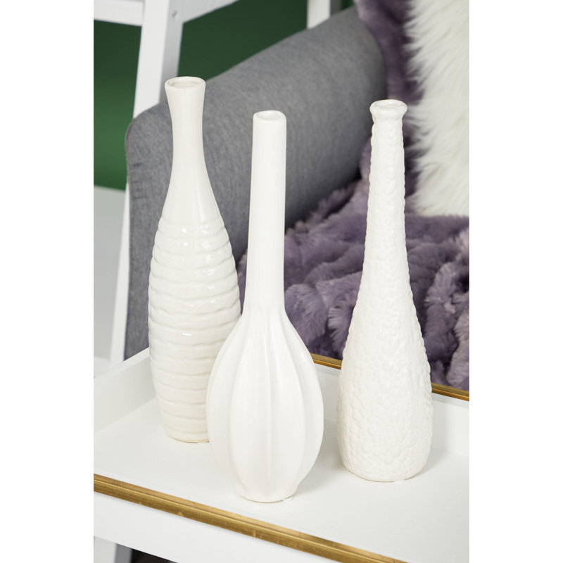 White Modern Ceramic Bud Vase Set - 12" Tall