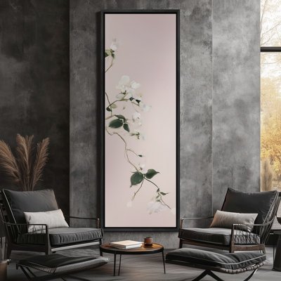 Soft Pink Minimalist Floral Vine Artwork - Large Framed Canvas Master Bedroom Wall Art Print