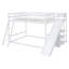 Lit superposé double au-dessus d'un lit double avec échelle, glissade et tablettes, peu encombrant et amusant pour les chambres d'enfants