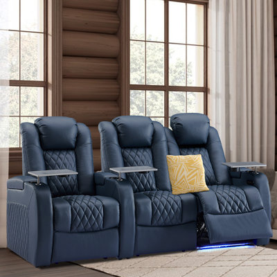 Upholstered Power Reclining Home Theater Seating with Cup Holder