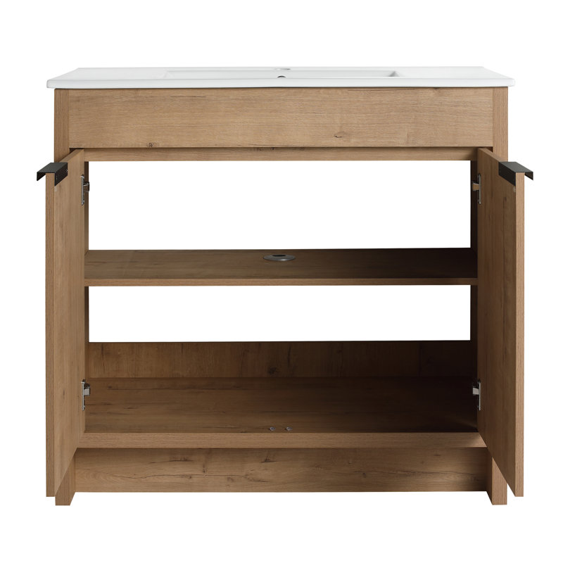 Meuble-lavabo sur pied simple 35,9 po avec plateau en céramique Bekin