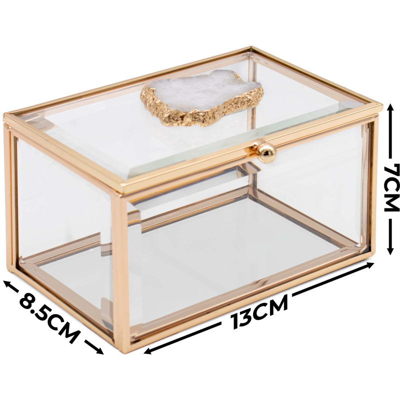 Rectangular Mirrored All-Natural Agate Stone Glass Jewellery Box