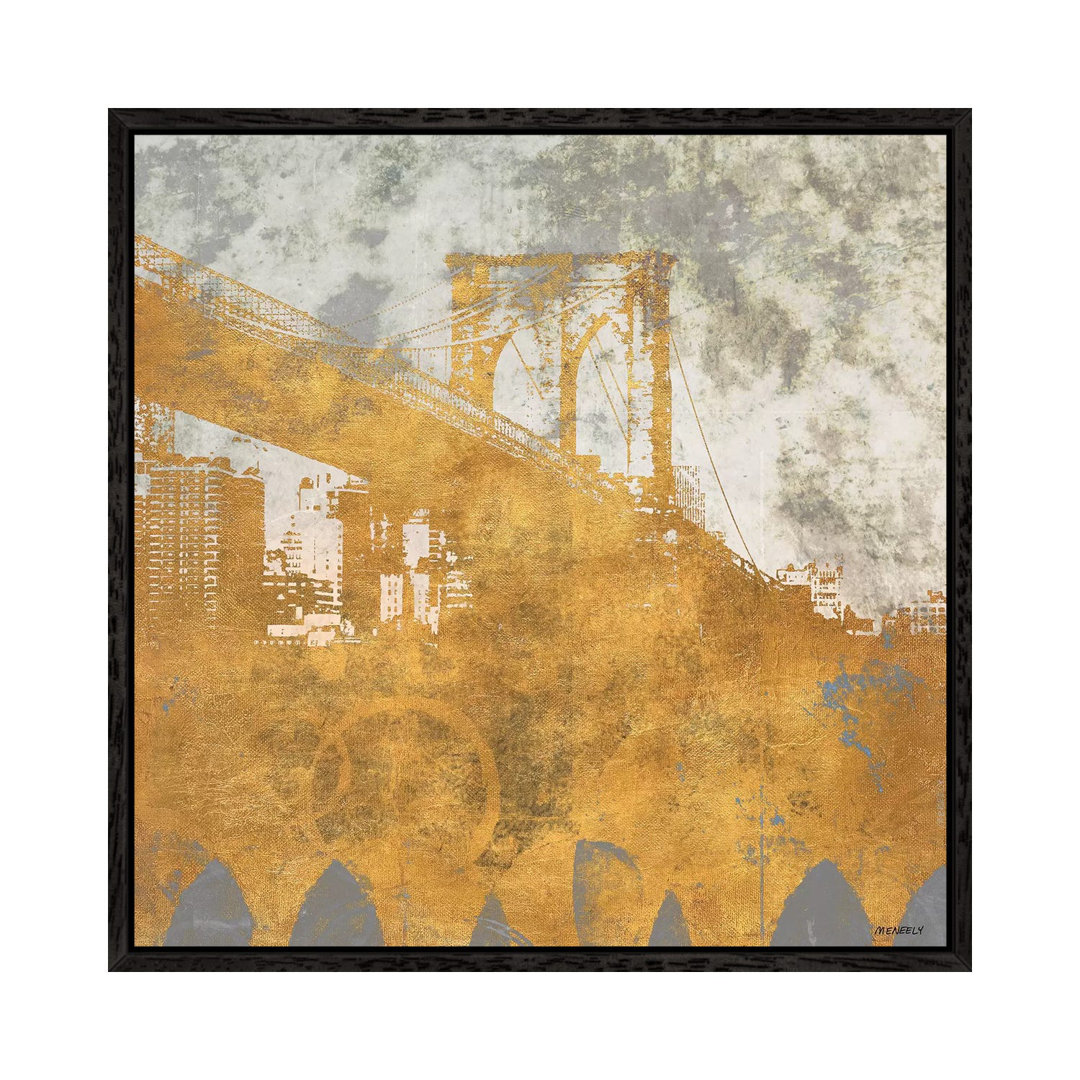 NY Gold Bridge At Dusk I von Dan Meneely - Galerie-umwickelte Leinwand Giclée auf Leinwand