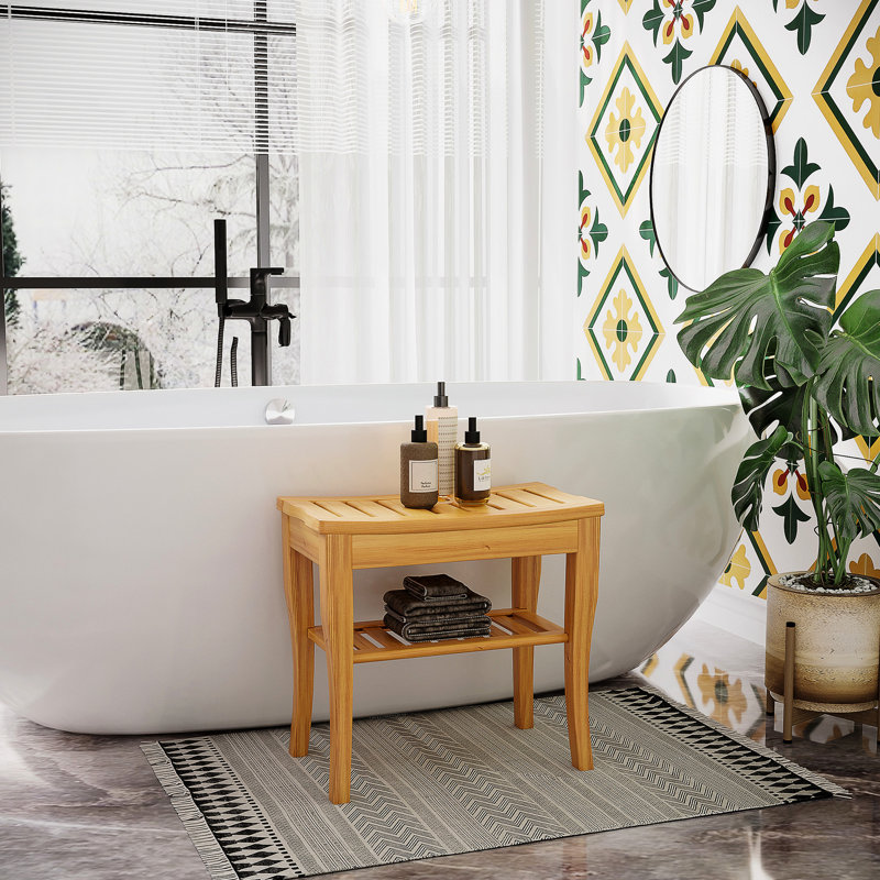 Shower Bench With Storage Options - Suits Various Bathroom Themes Natural Bottom Enhances Aesthetics