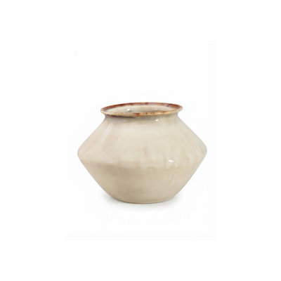  Miyabi Ceramic Planter, Ivory Glazed Decorative Cachepot for Orchids, Indoor Plant Pot for Flowers, Faux Plants & Greenery, 9" Diameter & 6.5" Tall