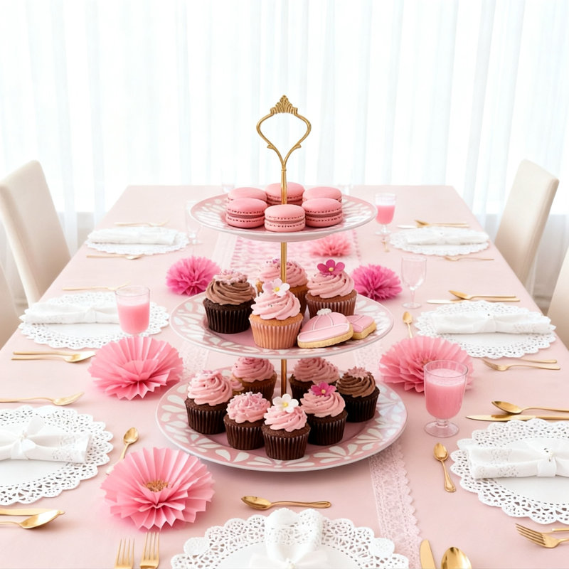 Présentoir à petits gâteaux, tour de présentation de petits gâteaux à 3 niveaux, Rose