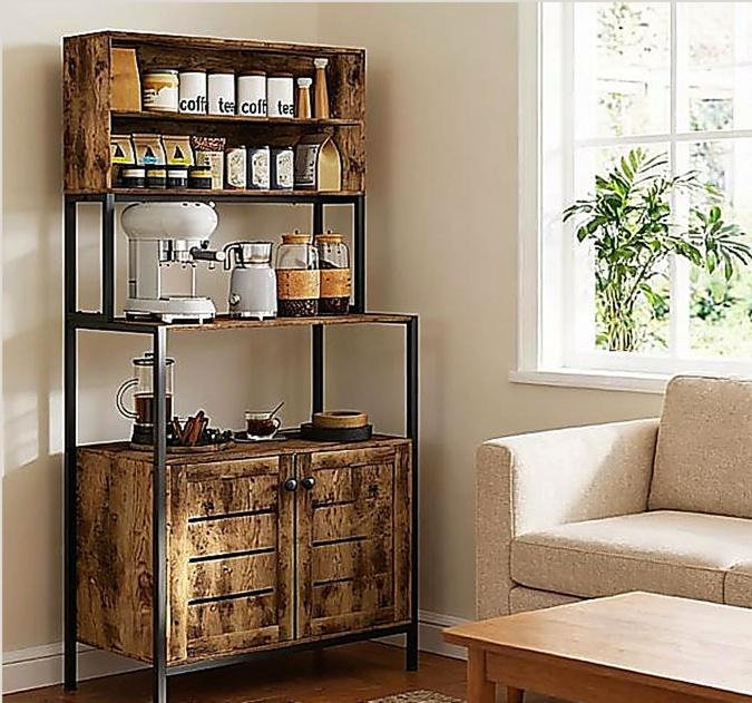 Station de café pratique, support avec prise de courant et tablettes de rangement, Noir