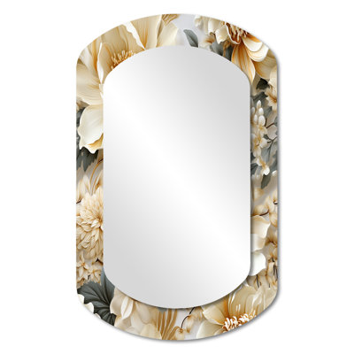 Ethereal Serenity Peonies Boho Pattern - Floral Asymmetrical Mirror, White Cylinder Decorative Wall Mirror, Printed Metal Art