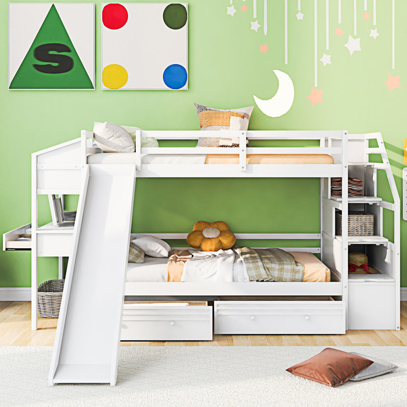 Bunk Bed With Storage Staircase, White