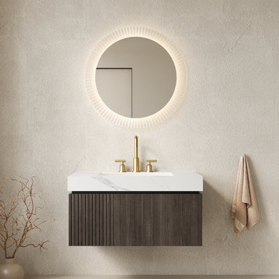 Muri 36" Wall-Mounted Bathroom Vanity with Ceramic Sink, Sintered Stone Top & Drawer Sintered Stone Top