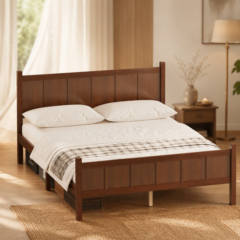Lit en bois avec tête et pied de lit, lit plateforme pour chambre à coucher, Grand lit, Noyer foncé