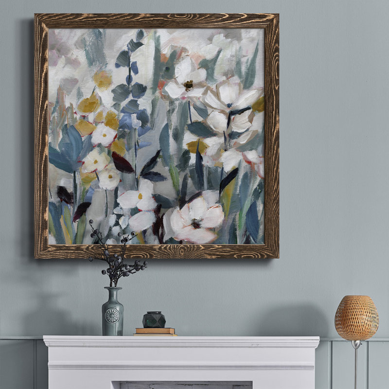 «Summer Whisper II», peinture sur toile encadrée, H 31,5 po x l 31,5 po x P 1,5 po, Cadre noyer