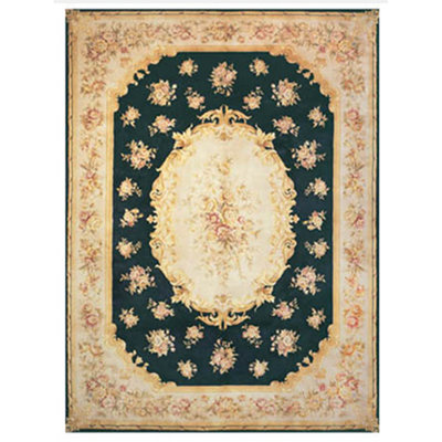 Savonnerie Wool Area Rug in Black