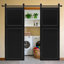 Double 2 panneaux modernes de 96 po x 58 po Porte de grange coulissante en bois de noyer noir avec ensemble de quincaillerie-131199590-131199637-131199646