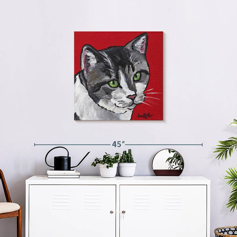Brampt Cat Tabby On Red, 24" H x 24" W