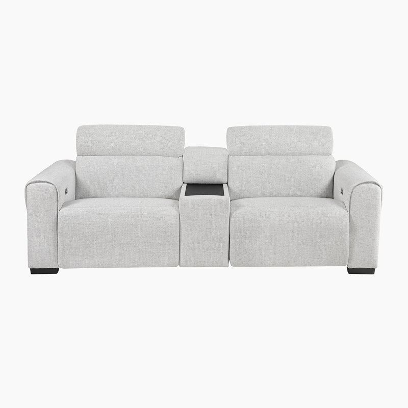 Castonguay 96" Modern & Contemporary Chenille Power Reclining Sofa with power headrests, USB & power outlets, and convenient console with cup holders.