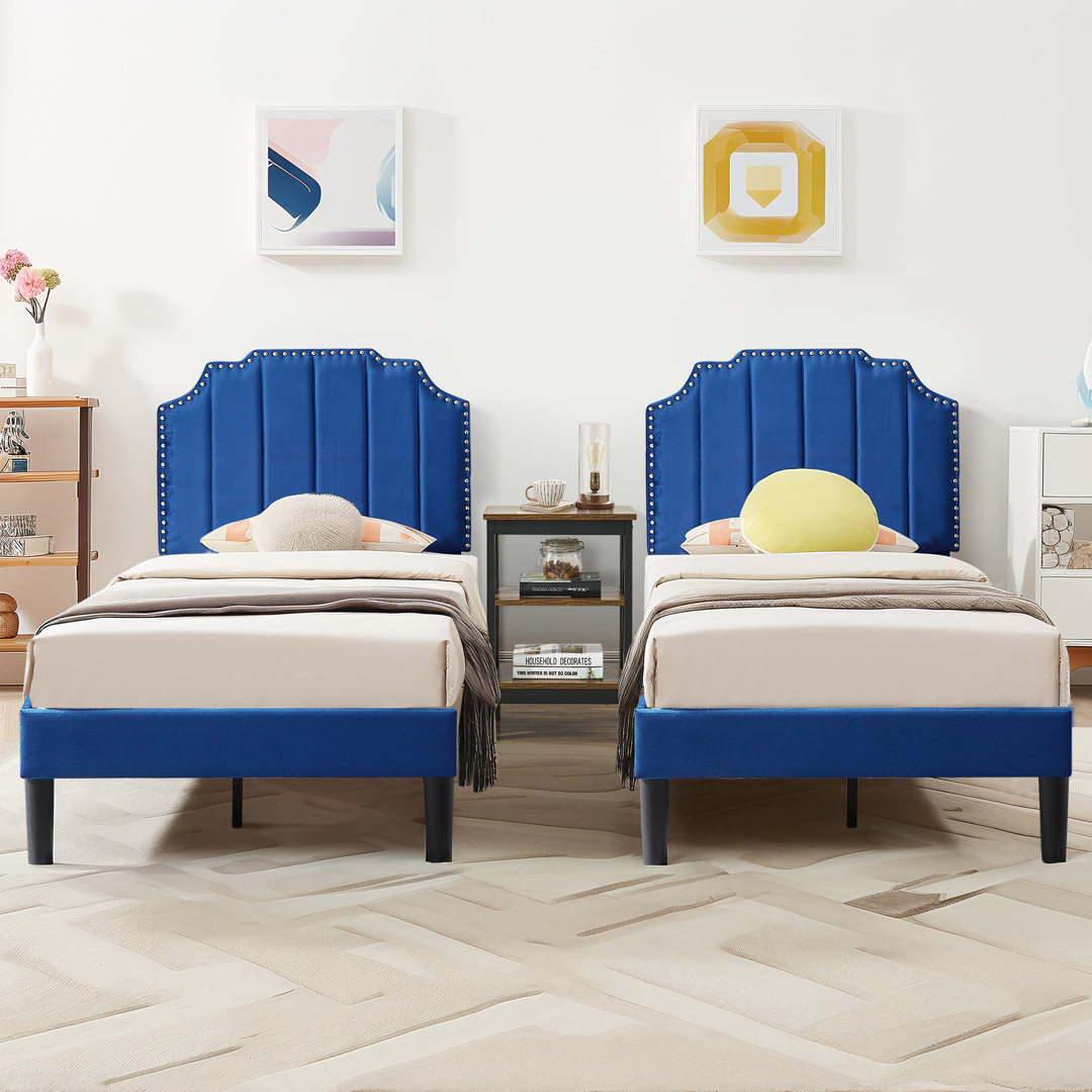 Tamerlan Twin Size Set Upholstered Adjustable Headboard Noiseless Platform Bed (Set of 2) Red Barrel Studio® 