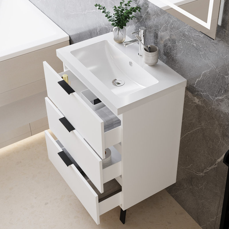 60mm Single Bathroom Vanity with Integrated Resin Basin, White