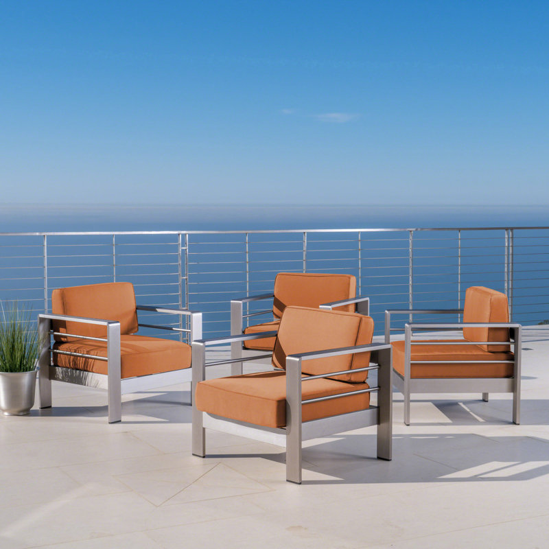 Caggiano Aluminum Outdoor Lounge Chair, Orange