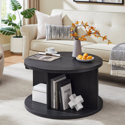 Round Coffee Table with 4 Open Compartments for Storage
