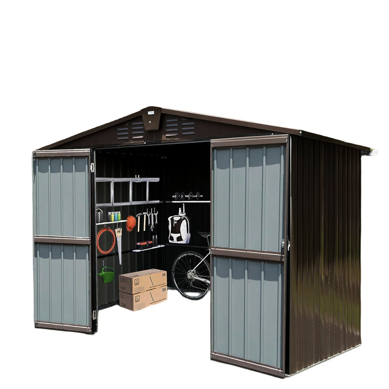 Remise d'extérieur en métal 10 pi x 8 pi imperméable à double porte verrouillable pour le rangement dans la cour