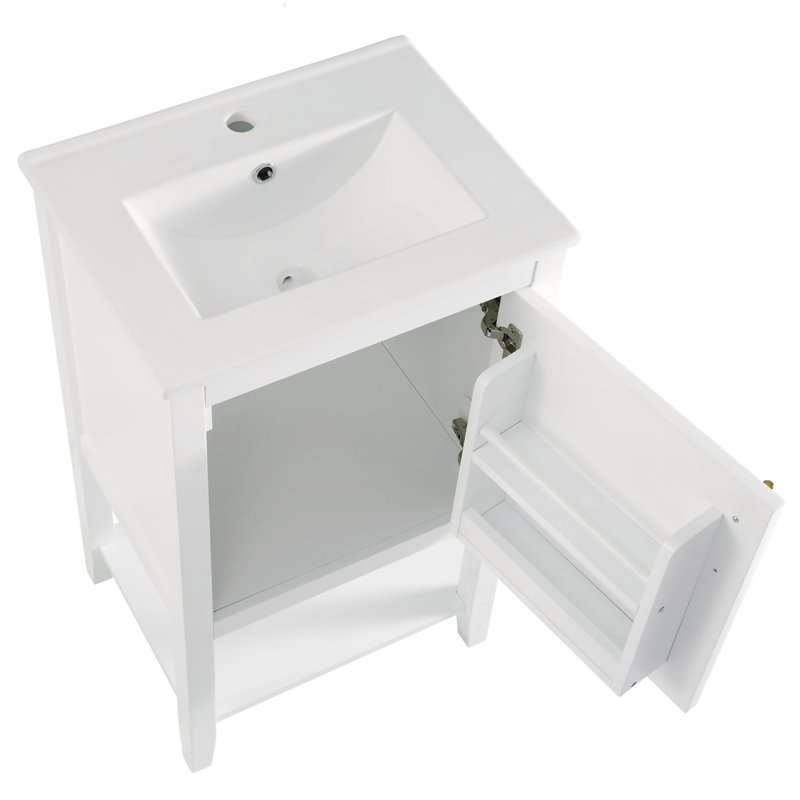 Meuble-lavabo de 20 po avec lavabo, armoire de salle de bain avec porte à fermeture douce, support de rangement et tablette ouverte
