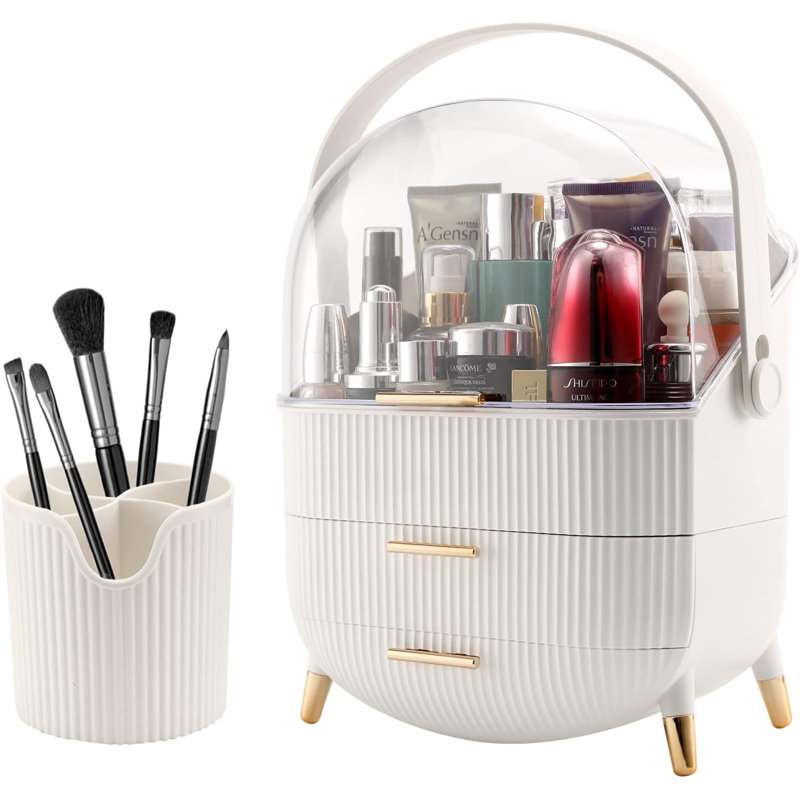 Organizer,Cosmetics Display Case With 2-Layer Storage Box, White