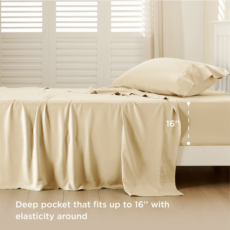Essential Collection Cooling Rayon Derived from Bamboo Sheet Set, Twin Sheet Set with 1 Pillowcase, Alabaster Gleam