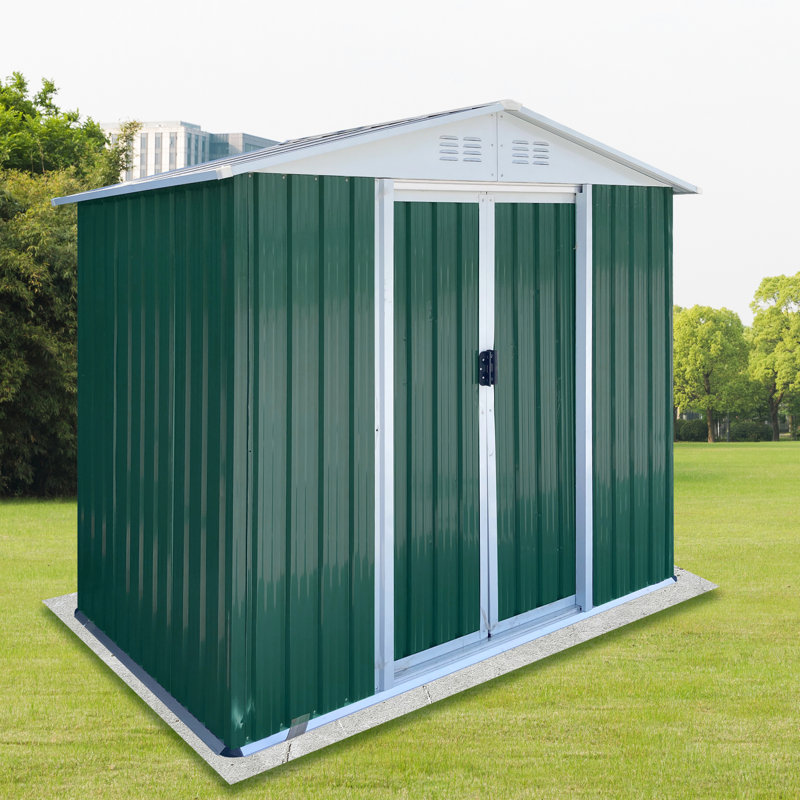 Remise de jardin de toit Apex de 6 pi x 4 pi avec cadre en métal et porte coulissante pour ranger les outils de rangement de vélos