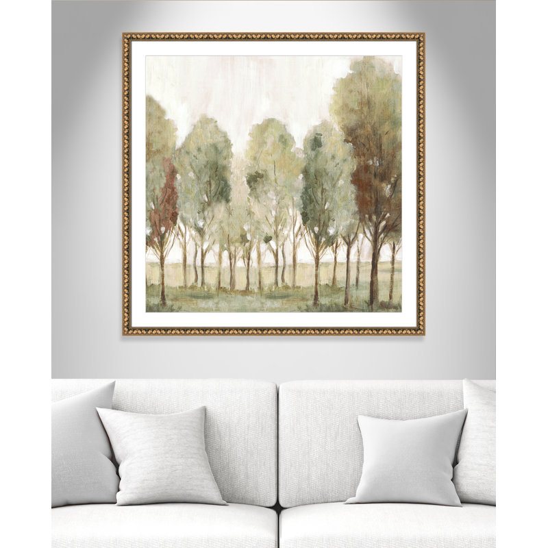 «Silent Fall I Print» par Eva Watts, l 42 po x H 42 po, Imprimé mat, Perles de feuilles dorées