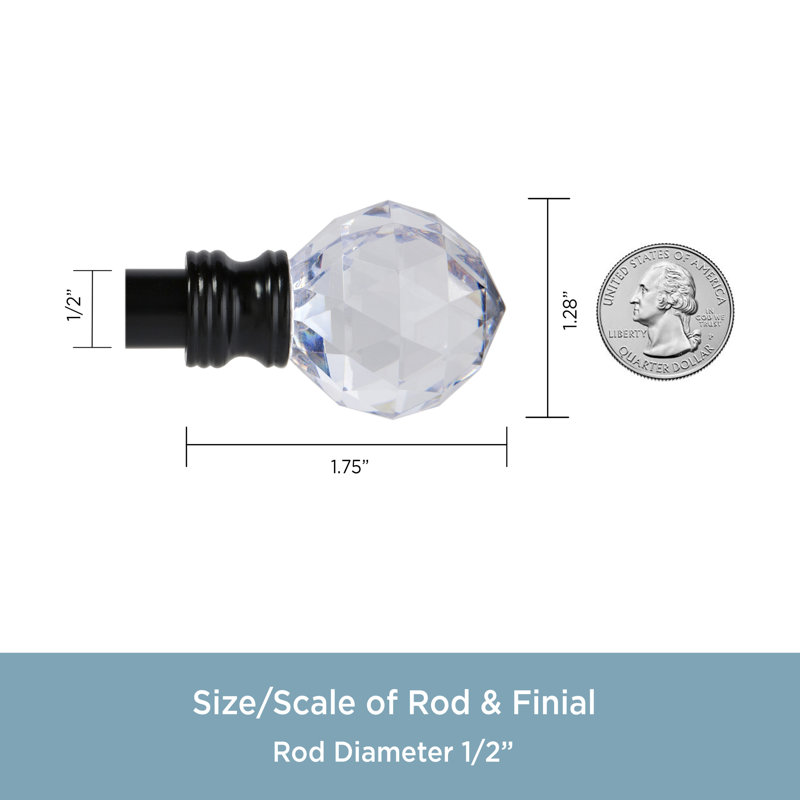 Matte Black Adjustable Curtain Rod with Faceted Acrylic Finials