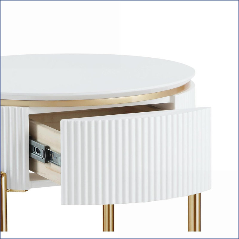 Table basse blanche à finition dorée ultra brillante pour le salon - Facile à nettoyer, style contemporain