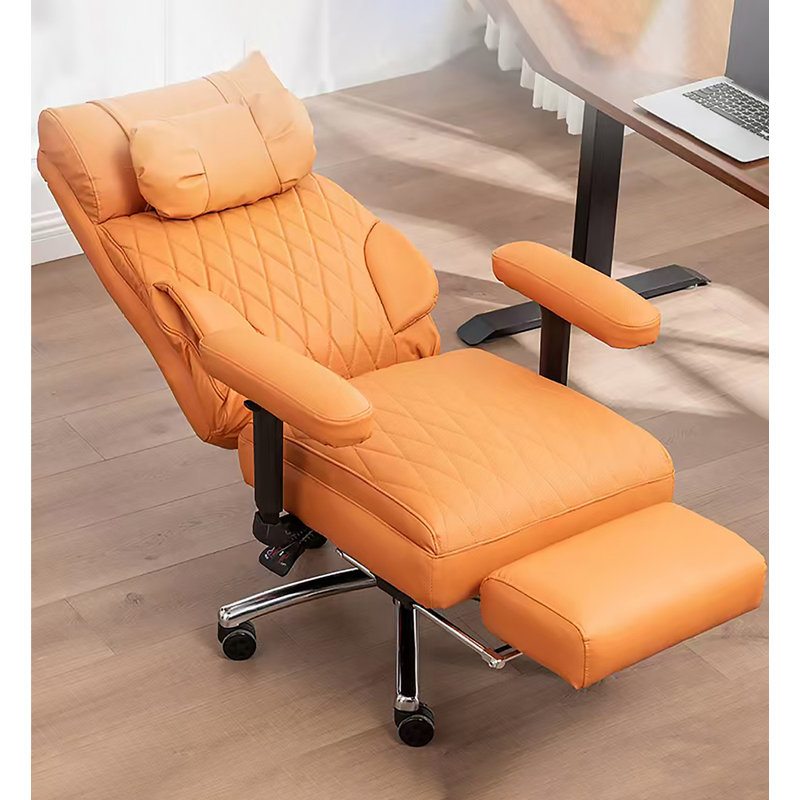 Orange Leather Swivel Office Chair with Recliner