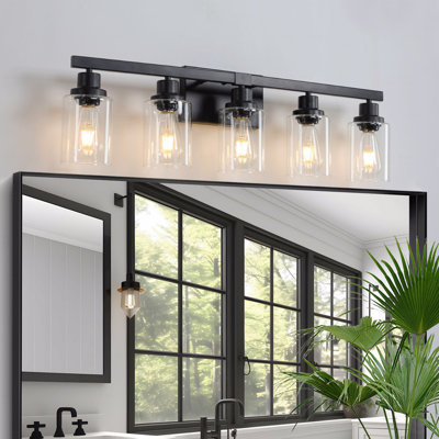 31" Modern Style In Black Finish Metal Material 5-Light Configuration For Bathroom Use Vanity Light Fixture Fixture Fixture, Industrial Wall Sconce With Clear Glass Material Shades