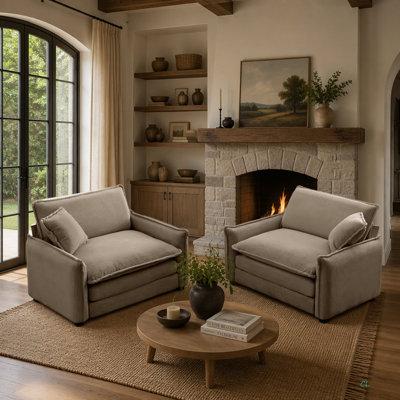 Ensemble de canapé à assise profonde en velours côtelé, luxueux et sophistiqué avec deux canapés profonds simples convenant au salon et au bureau