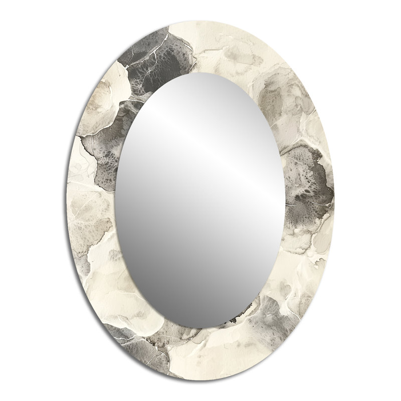 Grey Gray Circles Scenery I - Modern Oval Wall Mirror, 40" x 30"