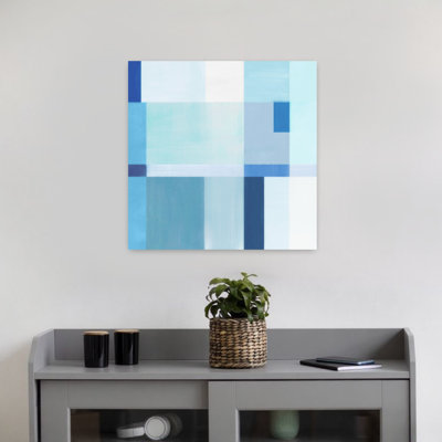 «Blue Geometric Harmony I», art mural contemporain abstrait
