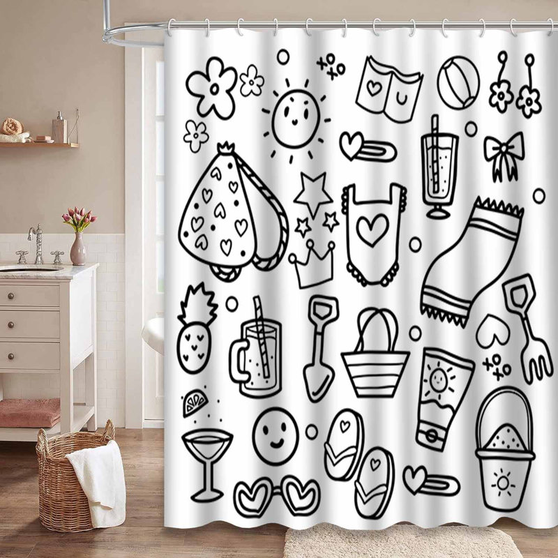 Rideau de douche imperméable Summer Doodle Kids avec 12 crochets, L 72 po x l 78 po