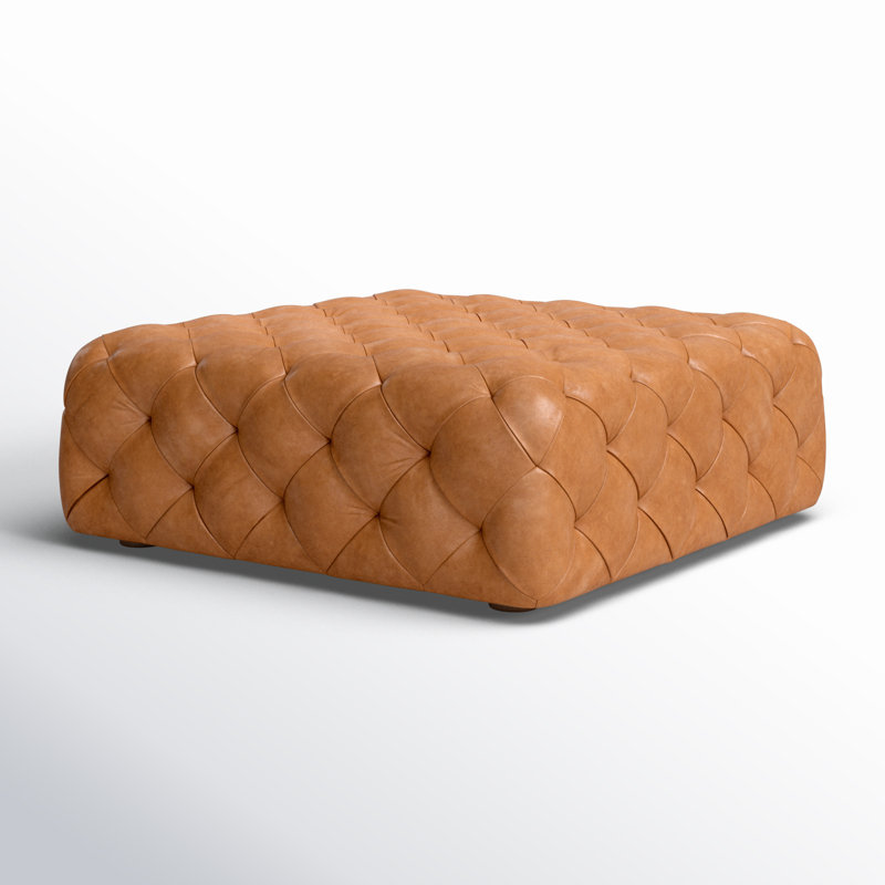 Turin 40'' Wide Genuine Italian Leather Ottoman, Cognac Tan
