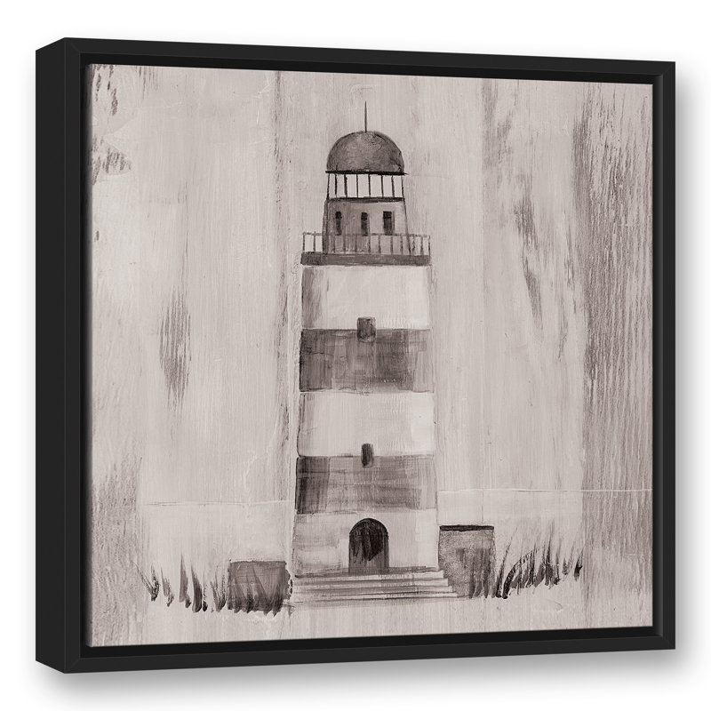 « gray nautique phare », reproduction de peinture à l’acrylique sur toile, Cadre noir, H 20 po x l 20 po