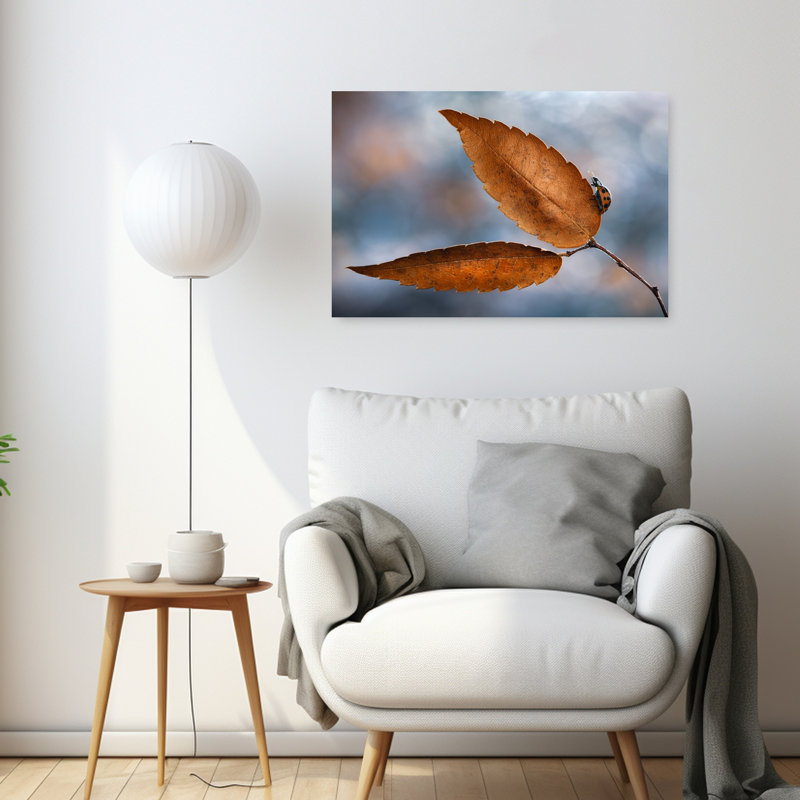 Ladybug Autumn Leaf Delicate Abstract Contemporary Ladybug Autumn Nature Wall Art Print by Atul Saluja - Print