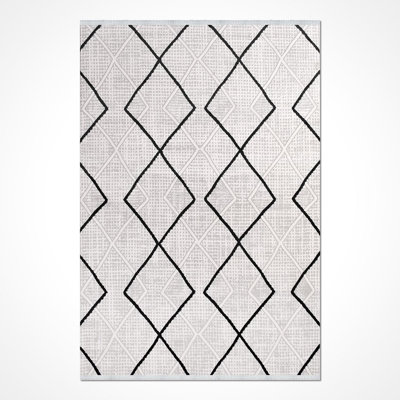 Modern/Geometric Beige Machine Washable Non-Slip Area Rug