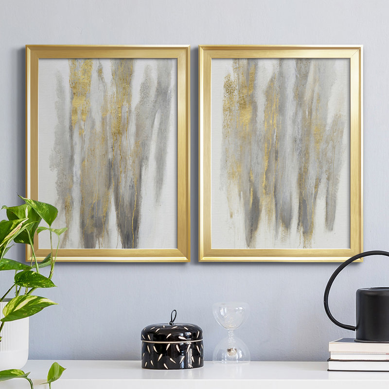 «Free-Flowing I», ensemble de 2 impressions encadrées sur toile, Cadre doré, H 42,5 po x l 30,5 po x P 1,25 po
