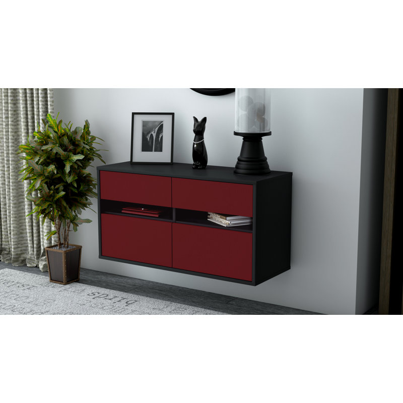 Streton Unfinished Floating TV Stand, Black/Red